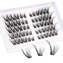 80pcs D Curl Cat Eye False Eyelash Clusters, Thin Single Strand Left/Right Lashes, Fox Eye Cartoon Style DIY Eyelash Clusters, Natural Look Long False Eyelashes, 8-20mm - D - View 2