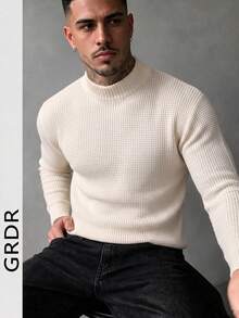 GRDR Men's Autumn/Winter Jacquard Half-High Neck Long Sleeve Sweater - Apricot - View 2