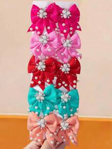 12/6pcs Girls Brown Tone Pearl Fabric Bow Hair Clips Princess Style Alligator Hair Clips Hair Accessories Non-Damaging Side Clips Hair Clips For Daily Use - Multicolor - View 2