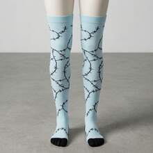 Calcetas Altas Sobre la Rodilla Diseño Costuras Franken stein / Sally Pesadilla Antes de Navidad en Azul Claro - verde menta - Ver 2