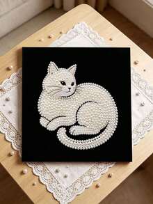 Handmade Pearl Painting Set, Pearl White Cat Pattern Design, Full Set Of Hand Tools, Wall Decoration, Holiday Gifts. - A - View 2