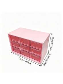 1pc 9-Grid Plastic Desktop Storage Box, Drawer-Style Desktop Organizer, Hair Accessory Storage Box, Room Decor, Girls/Baby Girls Supplies Storage - Multicolor - View 3