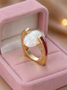ZHIXUN 1pc Vintage Thick Personalized Ring With Oval Shaped Imitation ...