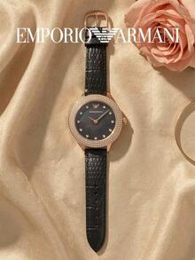 Armani Women's Quartz Watch, Rose Gold Case, Sparkling Crystal Bezel, Black Mother Of Pearl Dial, Classic Party Style, Suitable For Daily Wear - Black - View 4
