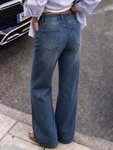 Women's Casual Washed Straight Leg Jeans - Medium Wash - View 5