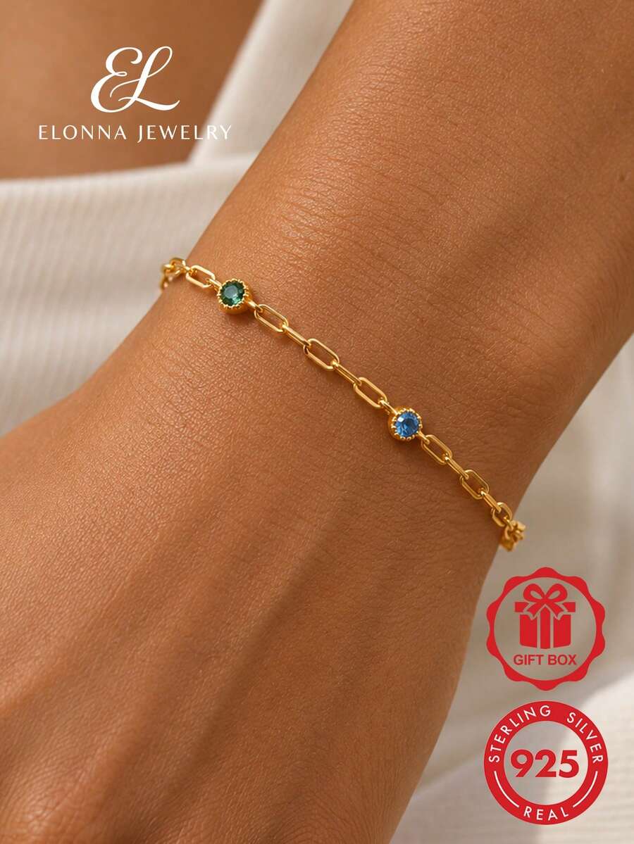 SYMFNY 1pc 925 Silver Bracelet With 5 Colored Cubic Zirconia Holiday