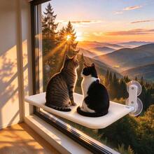 ENSSU Cat Window Hammock Perch, Cordless Window Sill Seat Bed, Foldable Slouchy Chair, Upgraded Suction Cup Style, Easy Assembly, Indoor Cat Furniture, Holds Up To 55 Lbs - Grey - View 4