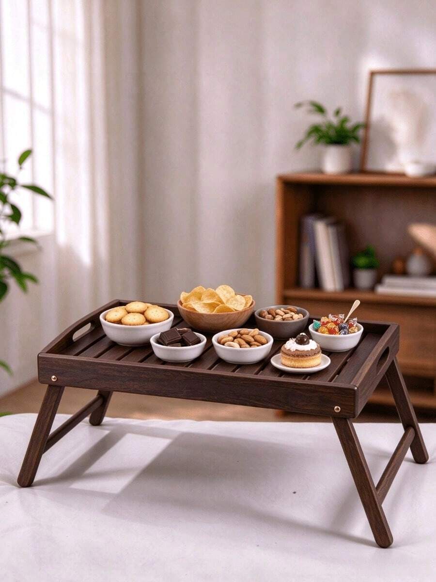 Foldable Bamboo Laptop Bed Desk - With Portable Handle, Multi-Functional Lap Desk, For Dining, Reading And Working On Bed And Sofa, Sturdy And Durable, Space Saving, Suitable For Dining And Working Scenarios - Multicolor - View 1
