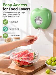 1 pieza Dispensador de película adherente para alimentos montado en la pared, caja de almacenamiento de película adherente elástica sin taladro con ventana transparente, soporte de bolsa de plástico con forma de manzana, almacenamiento de pared de cocina, ahorro de espacio en la despensa - Varios estilos y colores - Ver 6