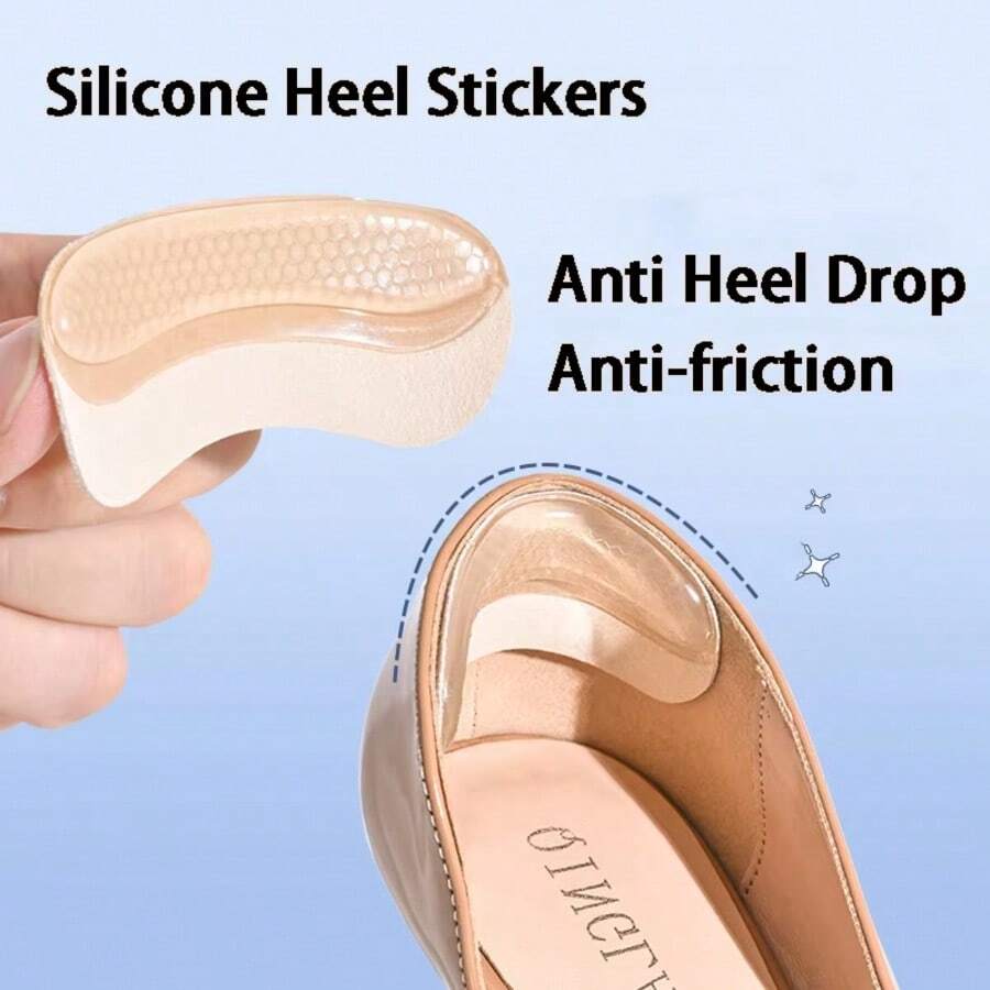 QKC 1Pair Silicone Adjust Size Adhesive Non-Slip Shoe Pads Pain Relief Foot Care Insert Heel Sticker Heels Protector Insoles - Beige - View 1