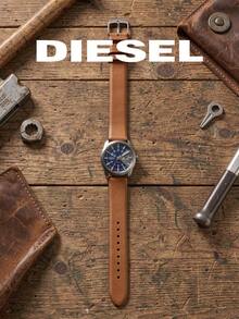 Diesel DZ1784 Industrial Style Men's Watch | Quartz Watch, Blue-Grey Sub-Dial, Silver Metal Case, Street Style Men's Accessory - Brown - View 2