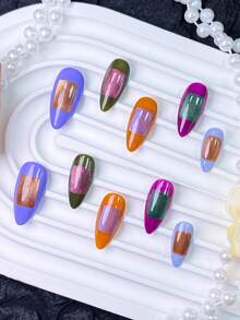 10 Buah Kuku Tempel Buatan Tangan, Kuku Palsu, Kuku Pendek, Kuku Musim Gugur & Musim Dingin, Kuku Tempel Akrilik, Basis Padat Multi-Warna dengan Desain Blok Patch Persegi Metalik, Untuk Pemotretan Fashion Jalanan & Pesta Klub, Untuk Gadis Y2K yang Berani - Follow Your Heart - View 11