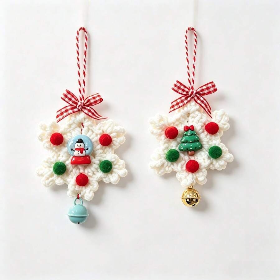 1pc Christmas Tree Festival Decoration Knitted Snowflake Pendant Showcase Christmas Tree Pendant Handmade Accessories Metal Bell Pendant Bag Pendant Keychain Pendant Source Manufacturer - Star - View 1