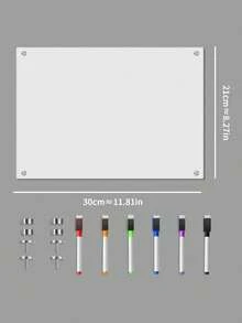 1pc Magnetic Transparent Acrylic Whiteboard, Reusable Erasable Memo Board For Refrigerator Side Installation, Hand-Drawn Message Board With Colorful Markers Included - One Size Fits All - View 13