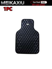 MEIKAXIU 1/2/4PCS Soft Leather Embroidered Crown Rhinestone Blingbling Car Floor Mats, Easy To Clean, Wear-Resistant, Dirt-Resistant, Universal Fit Car Floor Mat Protective Pad For Women - Soft Leather Rhinestone Crown Car Floor Mat - View 12