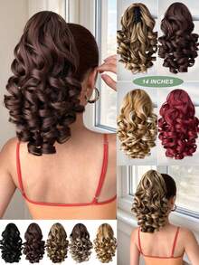Claw Shaped Ponytail Extension Hair Accessory Black Brown Burgundy Gradient Brown Gradient Gray Multi-Color 14 Inch Deep Wave Heat-Resistant Fiber Synthetic Ponytail Wig, Suitable For Women's Christmas, Parties, And Daily Use - Two-Tone - View 3