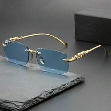 1 Pair Vintage Fashion Rimless Metal High-End Glasses, Suitable For All Seasons, Elegant High-End Unisex Glasses With Leopard Decoration Square Fashion Glasses, Unisex - Multicolor - View 10