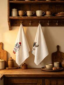 2pcs Kitchen Absorbent Towels, Made Of Polyester Material, Christmas Fun Reindeer And Hippo Pattern Print, Suitable For Kitchen And Bathroom, Ideal Choice For Housewives And Family Gatherings, High Cost-Effective Home Supplies, Great Room Decoration. - Multicolor - View 9