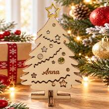 Custom Christmas Tree Tabletop Decoration, Personalized Wooden Name Christmas Decor, Rustic Farmhouse Holiday Table Centerpiece, Customized Mini Xmas Tree Ornament For Living Room Shelf And Mantel, Customizable Name Festive Keepsake Gift 2026 - Multicolor - View 3