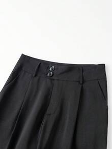 High Waist Double Button Pleated Wide Leg Suit Pants With Pockets, Commuter Office Style - Black - View 5