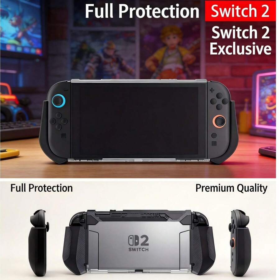 لجهاز Switch 2 بطانية واقي مدمج قابل للتركيب مع مقبض يدوي لجهاز الألعاب المحمول الجديد