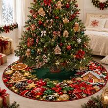 1pc Christmas Wreath Large Bow Pattern Christmas Tree Skirt, Elegant Color Holiday Decoration, 5 Sizes, Unisex Holiday Gift, Suitable For Home And Party Christmas Home Decor - Christmas Wreath Large Bow - View 9