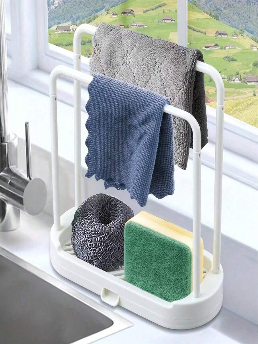 1pc Kitchen Sink Caddy Organizer Rack, Space Saving Storage Holder, For Storing Sponges, Cloths, Brushes, Scourers And Other Kitchen Items, Countertop Organization Shelf And Over Sink Drying Rack, Home Cleaning Accessories, Holiday Gift - Multicolor - View 1