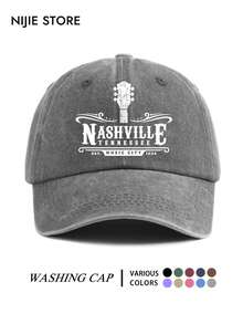 قطعة واحدة قبعة بيسبول مغسولة بطراز عتيق للجنسين مع طباعة رسومية NASHVILLE - أسلوب ريترو - قبعة أب كلاسيكية ناعمة ومريحة وقابلة للتعديل، قبعة بيسبول مناسبة للارتداء في الأماكن الخارجية والحياة اليومية، دافئة ومقاومة للرياح - A - مشاهدة 10