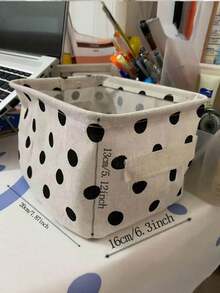 1/3pcs Cute Black And White Polka Dot Storage Box With Handle | Modern Open-Top Organizer, Durable Polyester Canvas, Ideal For School, Office, Dressing Table, And Room Decor, Multi-Use For Makeup, Crafts, And More, Shelf Baskets - Black and White - View 8