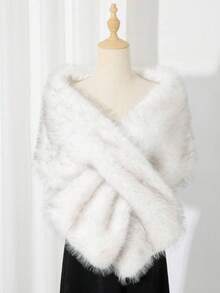 1pc Faux Fur Collar Bridal Shawl, Autumn/Winter Cape, Evening Party Wedding Dress Scarf - Camel - View 6