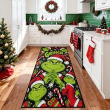 The Grinch 聖誕快樂廚房地墊，聖誕老人防滑墊，冬季聖誕雪人地板墊，聖誕快樂裝飾，適用於走廊、客廳、廚房、辦公室、洗衣房 - 彩色 - 查看 1