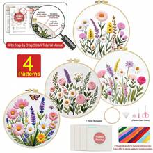 Embroidery Kit 15x15cm/5.9in Or 20x20cm/7.9in DIY Set With Flowerbed Pattern. For Adult Beginners. Includes Fabric, Instructions, Hoop, Needles & Threads. Great Gift For Friends/Family. Home Or Office Art Decor. - Flowerbed - View 8