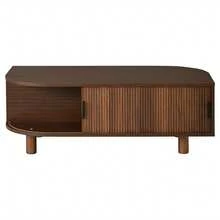 Walnut-Colored Living Room Coffee Table 100*50*35 Cm With 2 Sliding Doors, With Storage, Wooden Legs, Made Of MDF With A Load Capacity Of Up To 30 Kg, Side Table, Sofa Table, Coffee Table, Tea Table - Walnut Wood Color - View 4