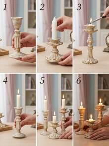1pc Vintage Gothic Style White Candle Holder, Vintage Nostalgic Candle Holder With Floral Pattern, Perfect For Use - B - View 2