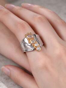 1pc Exquisite Cubic Zirconia Ring, Women's Wedding Engagement Party Jewelry, Valentine's Day Gift - 1# - View 8