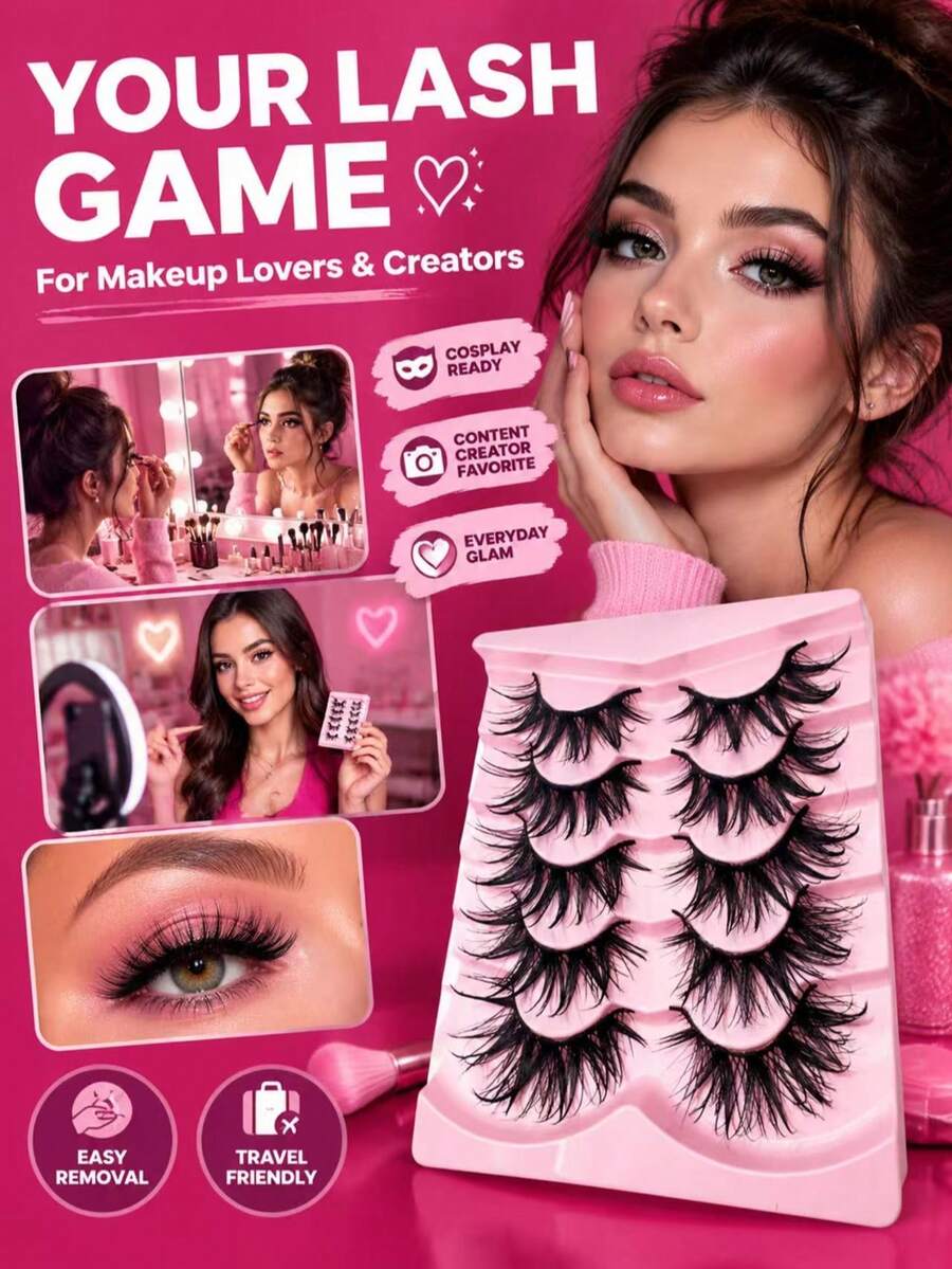 5 Pairs False Eyelashes, Explosive Voluminous Fox Style, Soft & Lightweight Black Stem, Durable & Flexible, Fits Eye Shape With Long-Lasting Makeup Effect, Instant Fox Eye Enlarging Effect, Light European Fox Style False Eyelashes, Suitable For Beauty Bloggers & Hot Girls, Perfect For Theme Parties, Makeup Creation & Photography - View 1