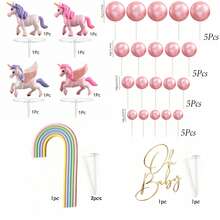 33pcs/8pcs Unicorn Cake Topper Set, Rainbow And Pink Ball Cake Toppers, Acrylic Cake Decorations, Suitable For Birthday, Baby Shower Party Supplies - Multicolor - View 8