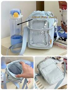 Kawaii Mini Ita Bag Drawstring Closure Clear Front Ita Bag Water Bottle Bag With Insert Panel Detachable Handle Crossbody Small Bag Cute Handbags Tote - Black - View 11
