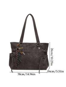 Women Vintage Distressed Leather Tote Bag Star Charm Side Drawstring Shoulder Handbag Large Capacity Commuter Purse - Coffee - View 10