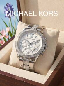 Michael Kors MK7506 Brynn Luxury Women's Watch, Three-Hand Quartz Chronograph, Silver Stainless Steel Band With Full Rhinestone Decoration, 40mm Large Dial, Calendar Function, Versatile For Workplace - White - View 6