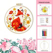 1 Set Autumn Forest Animal Cross Stitch Beginner Kit, Pre-Printed Pattern Embroidery Set, Includes Bamboo Embroidery Hoop, Colorful Embroidery Thread, Embroidery Needle And Instruction Manual, Hedgehog Fox Deer Squirrel Floral Design - A - View 8