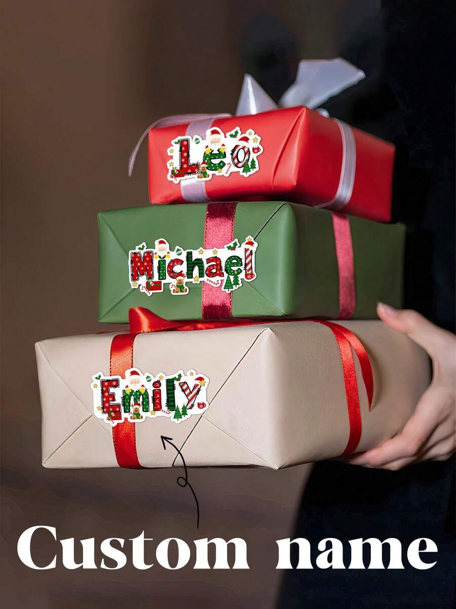 Personalized Name Christmas Stickers Custom Christmas Theme Cartoon Name Tags Name Labels For Gift Box/Christmas Gift For Family(14PCS) - Multicolor - View 1