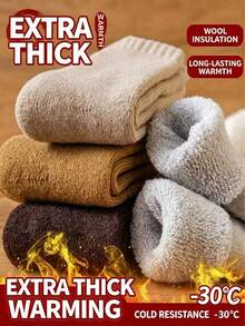 Unisex Thick Wool Socks, Warm Fleece Lined Mid-Calf Socks, Soft Winter Warm Socks, Multiple Colors Available - Multicolor - View 2
