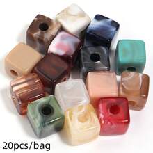 20pcs/Pack Acrylic Dual-Color Glazed Large Hole Square Beads, Chinese Style Dual-Color Square Perforated Beads, DIY Beaded Phone Chain Keychain Accessories Spacer Beads, Jewelry Making Accessories - Square Beads - View 14