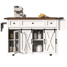 Kitchen Island Trolley With Extendable Worktop, 91cm Working Height, White/Black, Load Capacity Up To 75kg - White + MDF - View 10