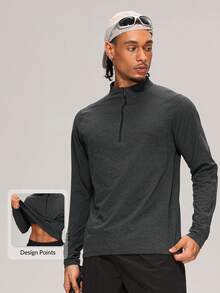 MASKERT Men's Long Sleeve Sports T-Shirt, Daily Jogging, Gym Weight Lifting Training Top, Road Cycling Jersey, Athletic Tee For Tennis, Golf, Rugby - Dark Grey - View 1