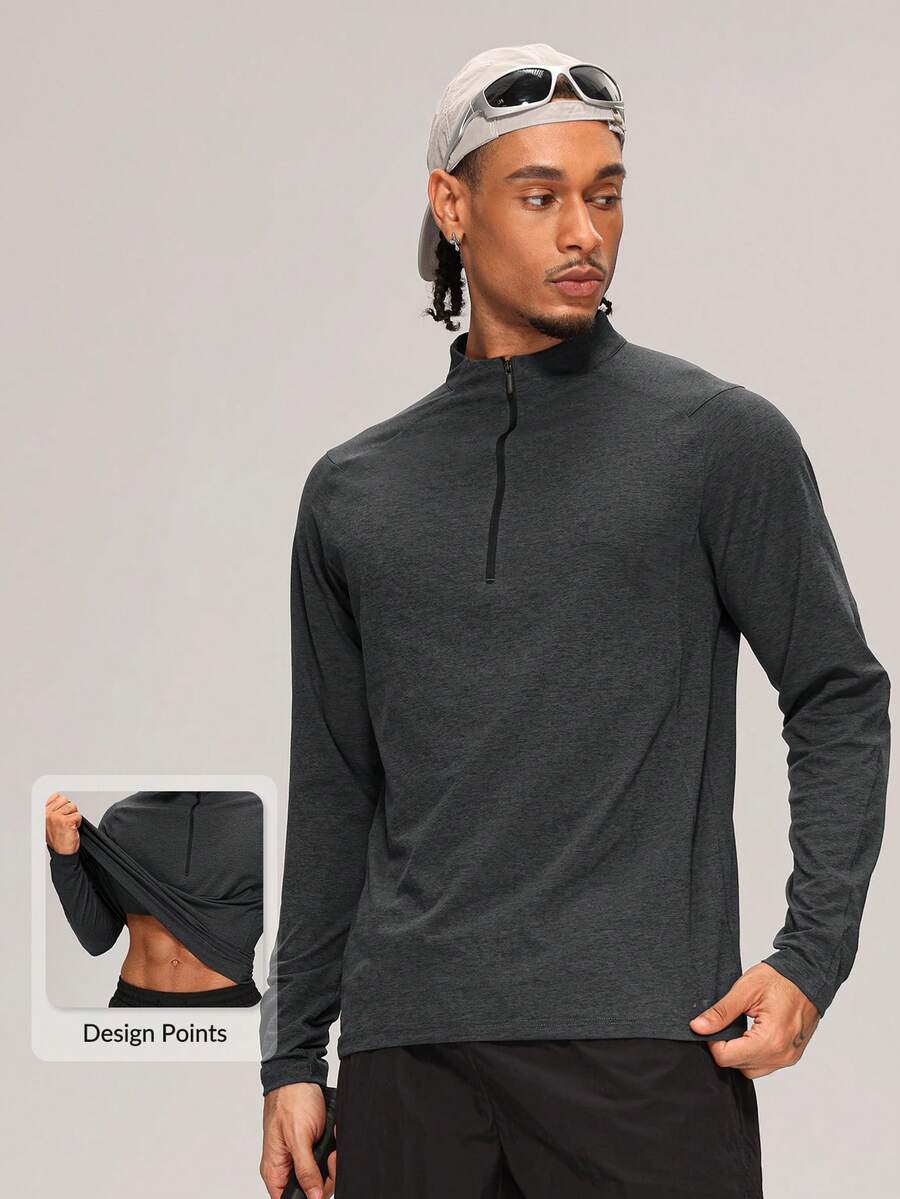 MASKERT Men's Long Sleeve Sports T-Shirt, Daily Jogging, Gym Weight Lifting Training Top, Road Cycling Jersey, Athletic Tee For Tennis, Golf, Rugby - Dark Grey - View 1