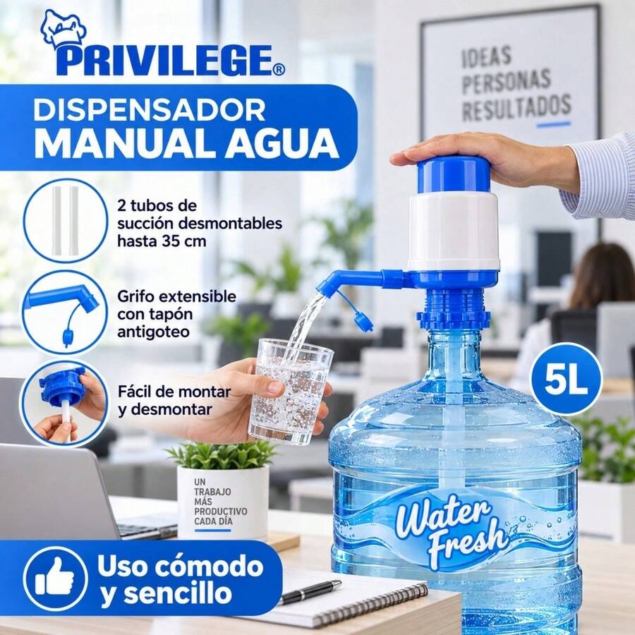 Manual Water Pump For 2.5-10L Standard Bottles, Drinking Water Dispenser With Extensible Spout And Drip Cap, Includes 2 Suction Tubes 35 Cm - White - View 1