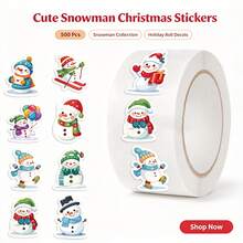 500Pcs Cute Snowman Christmas Stickers, Cartoon Santa Hat Scarf Roll Decals For Gift Wrap, Envelopes, Cards & Holiday Decor - 500 Pcs/roll - View 9