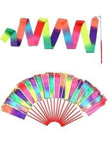 1/3 Pcs Gymnastics Ribbon Wands, Beach Outdoor Party Magic Wands And Ribbon Gifts, Shiny Ombre Color Rhythmic Gymnastics Ribbons, Rhythmic Gymnastics Ribbon Gifts Streamers And Rotating Rods, Artistic Gymnastics And Ballet Spinning Ribbons - Multicolor - View 6